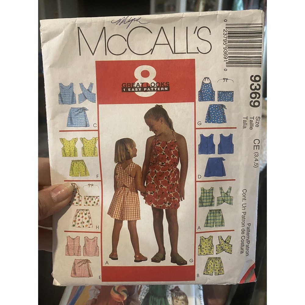 McCalls 9369 Girls Sewing Pattern Size 3 4 5 Summer Tops Shorts Skirts Cut